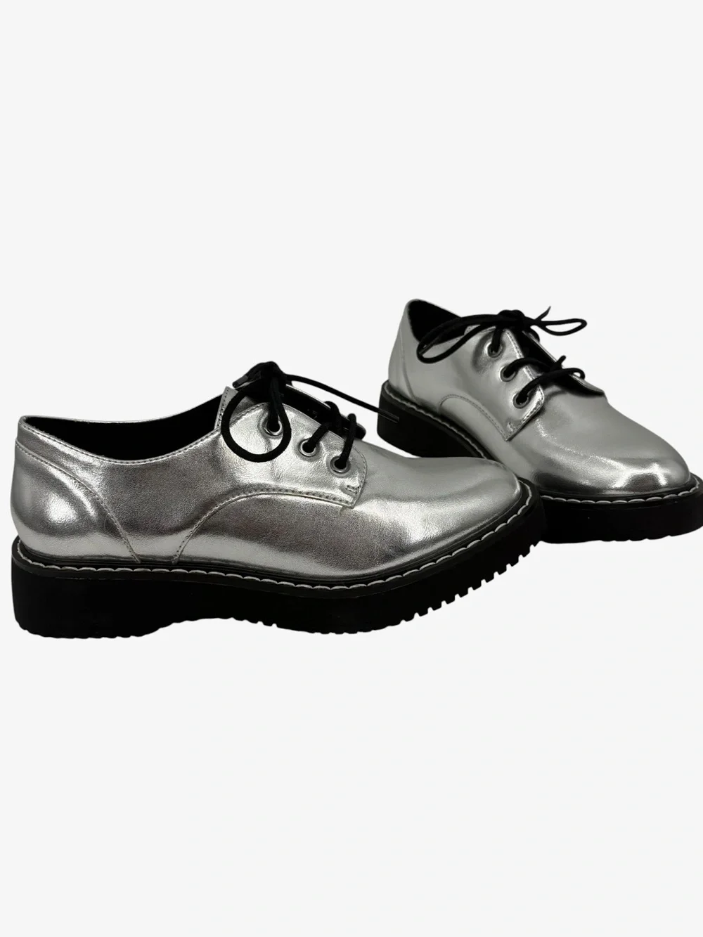 Madden Girl Silver Metallic Platform Oxfords Lace Up Shoes Women’s Size 8